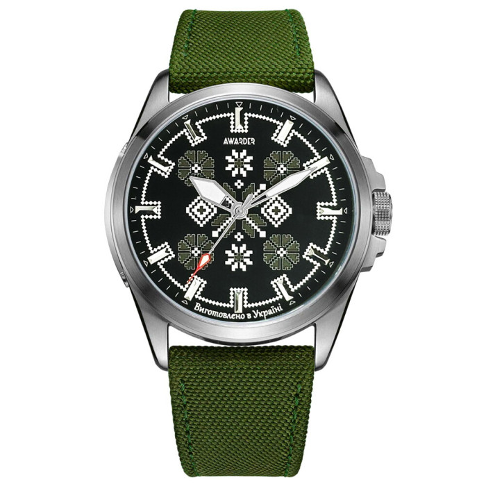 Awarder Embroidery Silver-Army Green Green  Battery 10ATM