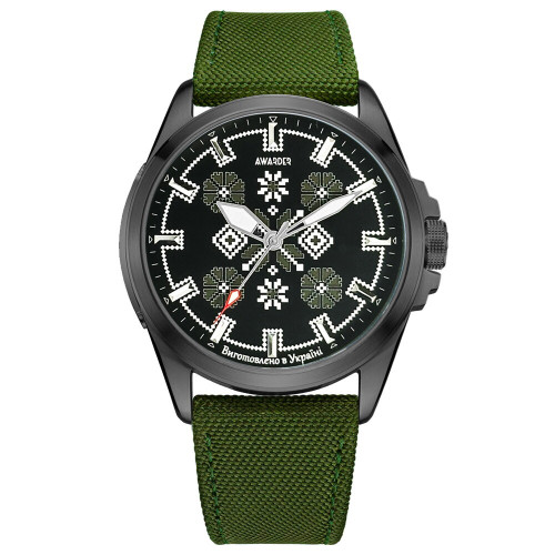 Awarder Embroidery Black-Army Green Green  Battery 10ATM