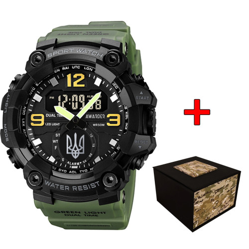 Наручний годинник Awarder 003 Тризуб срібло Army Green-Black