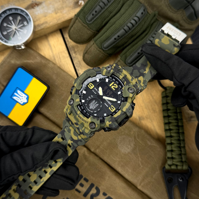 Наручний годинник Awarder 004 Тризуб срібло Camo Green