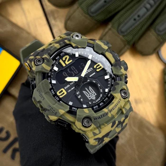 Наручний годинник Awarder 004 Тризуб срібло Camo Green