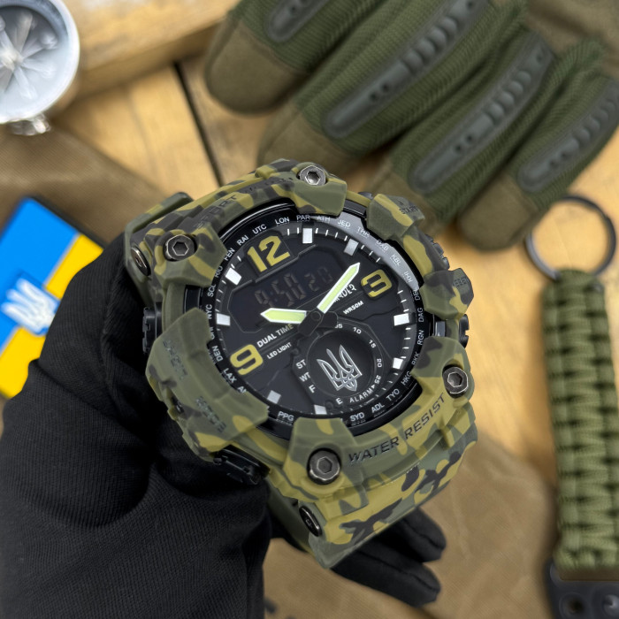 Наручний годинник Awarder 004 Тризуб срібло Camo Green