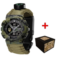Наручний годинник Awarder 005 Тризуб золото Camo Green Паракордовий ремінець Army Green