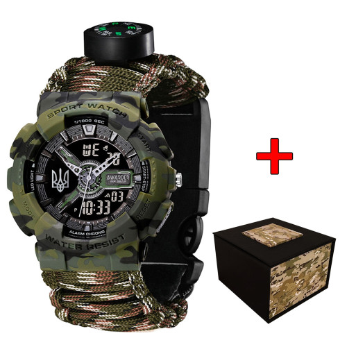 Наручний годинник Awarder 005 Тризуб срібло Camo Green Паракордовий ремінець Camo Green