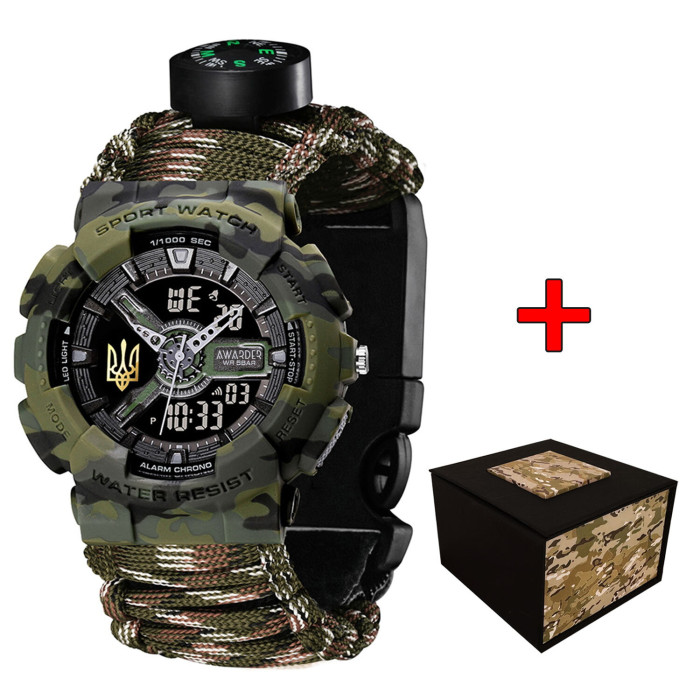 Наручные часы Awarder 005 Тризуб золото Camo Green Паракордовый ремешок Camo Green