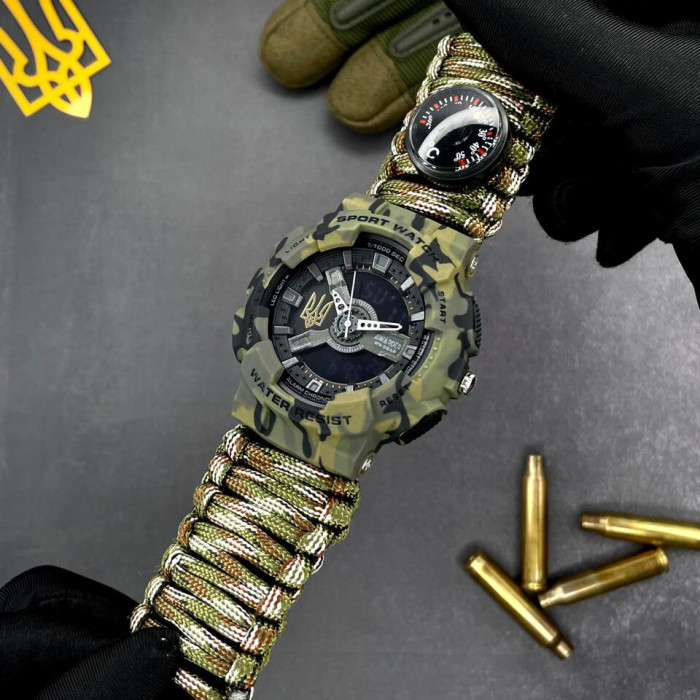 Наручные часы Awarder 005 Тризуб золото Camo Green Паракордовый ремешок Camo Green