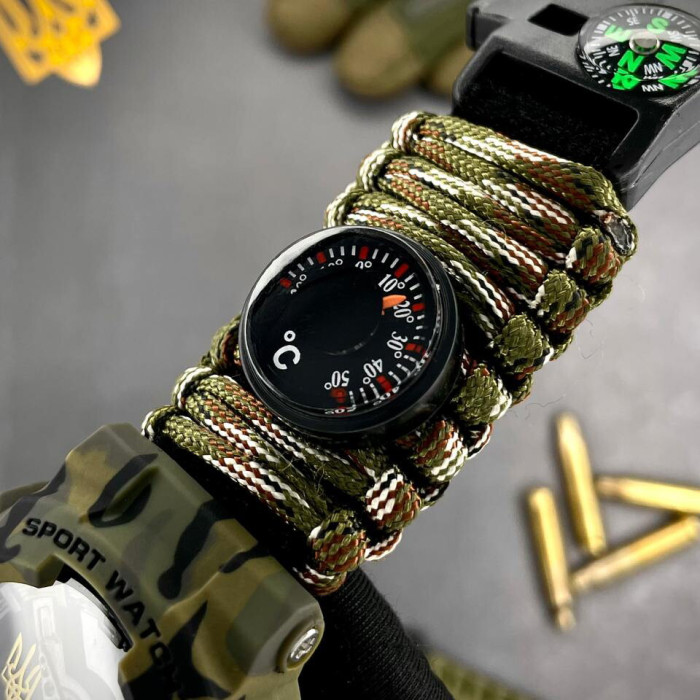 Наручные часы Awarder 005 Тризуб золото Camo Green Паракордовый ремешок Camo Green