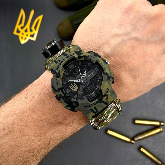 Наручные часы Awarder 005 Тризуб золото Camo Green Паракордовый ремешок Camo Green