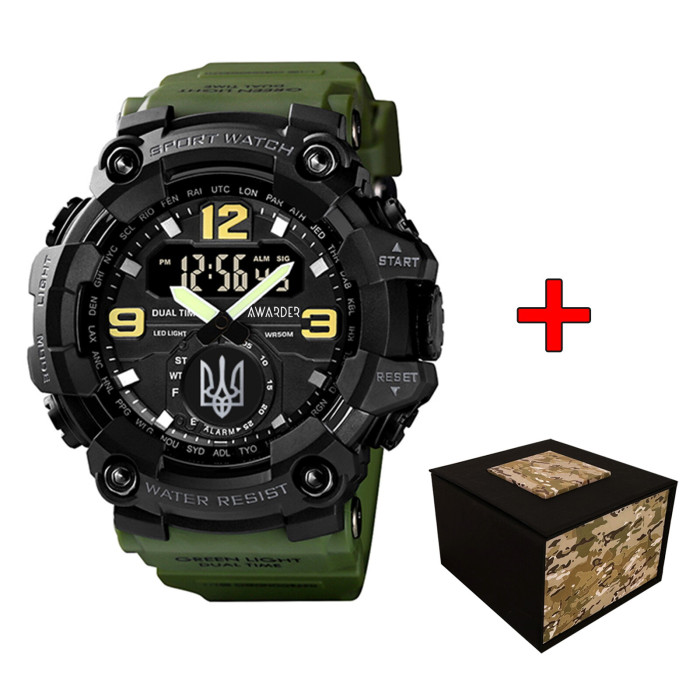 Наручний годинник Awarder 004 Тризуб срібло Army Green-Black