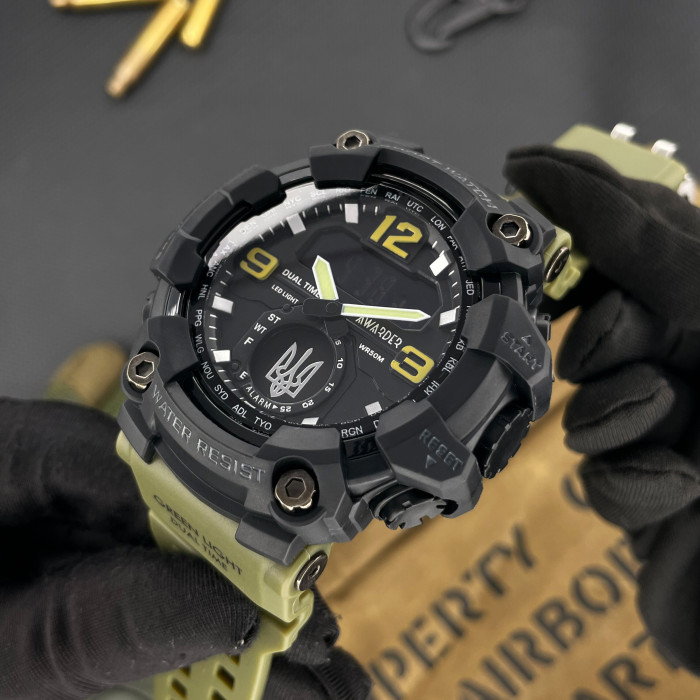 Наручний годинник Awarder 004 Тризуб срібло Army Green-Black