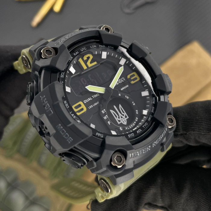 Наручний годинник Awarder 004 Тризуб срібло Army Green-Black