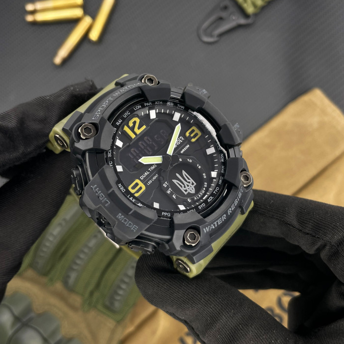 Наручний годинник Awarder 004 Тризуб срібло Army Green-Black