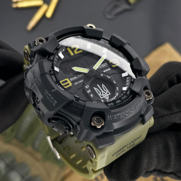 Наручний годинник Awarder 004 Тризуб срібло Army Green-Black