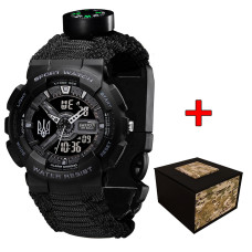 Наручний годинник Awarder 005 Тризуб срібло Black + Паракордовий ремінець Black