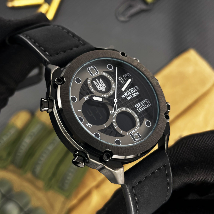 Наручний годинник Awarder 017 Тризуб срібло Black