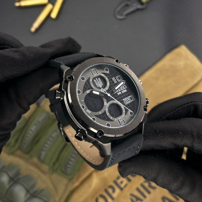 Наручний годинник Awarder 017 Тризуб срібло Black