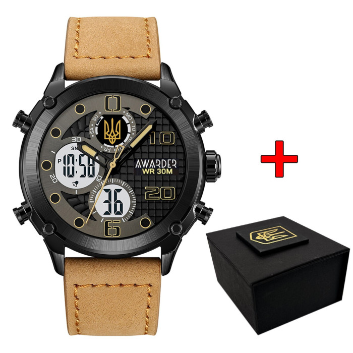 Наручний годинник Awarder 017BKLTBN Тризуб злото Black-Light Brown