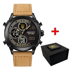 Наручний годинник Awarder 017BKBKBR Тризуб золото Black-Black-Light Brown