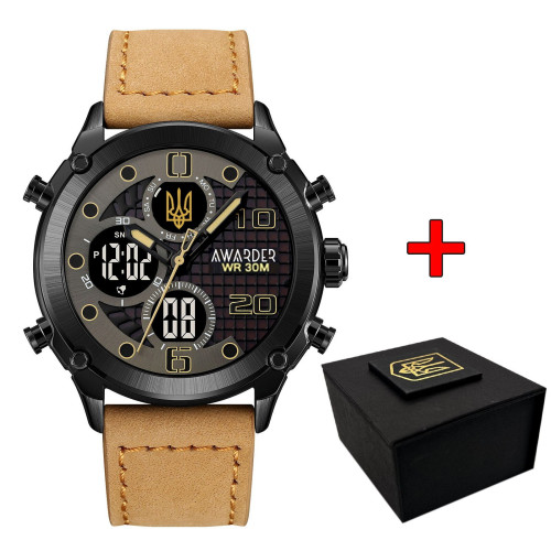 Наручний годинник Awarder 017BKBKBR Тризуб золото Black-Black-Light Brown