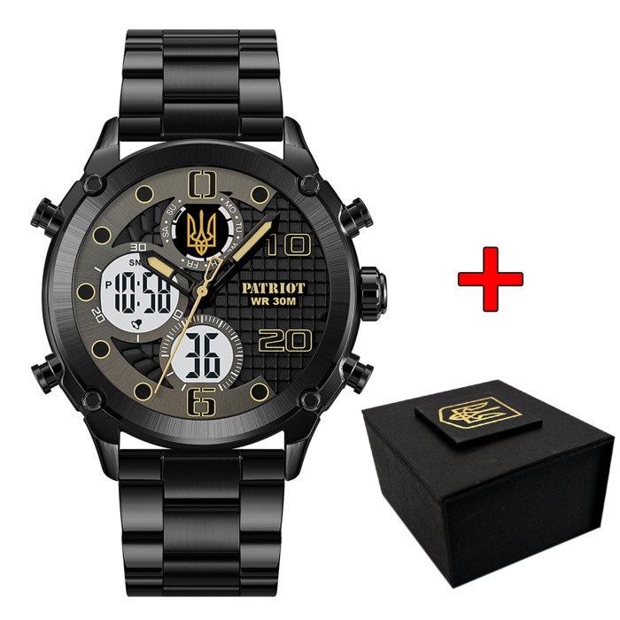Наручний годинник Awarder 017 Тризуб Золото Black-Black-White Steel