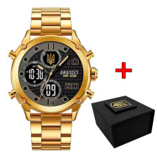 Наручний годинник Awarder 017 Тризуб Золото Gold-Black Steel