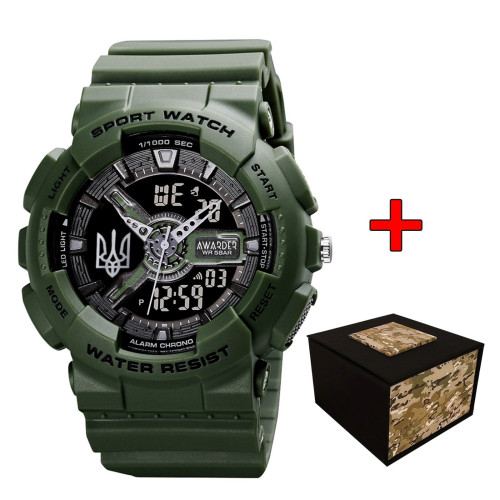 Наручний годинник Awarder 005 Тризуб срібло Army Green + Коробка