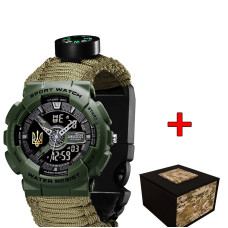Наручний годинник Awarder 005P Тризуб золото Army Green Паракордовий ремінець Army Green + Коробка