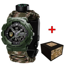 Наручний годинник Awarder 005P Тризуб золото Army Green Паракордовий ремінець Camo Green + Коробка