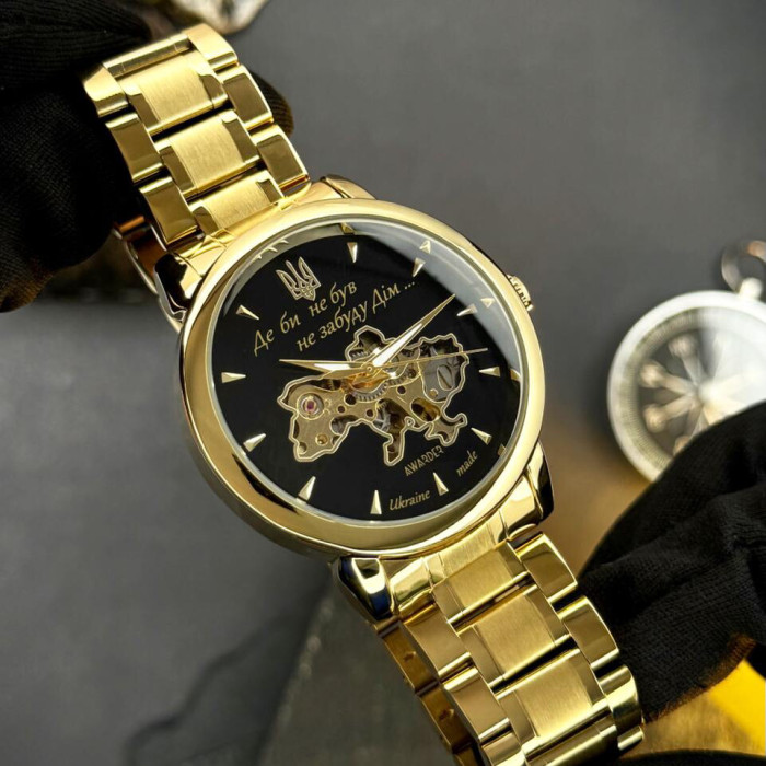 Наручний годинник Awarder 022-3D Не Забуду Дім Gold-Black Steel