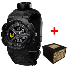 Наручний годинник Awarder 005P Тризуб золото Black Паракордовий ремінець Black + Коробка