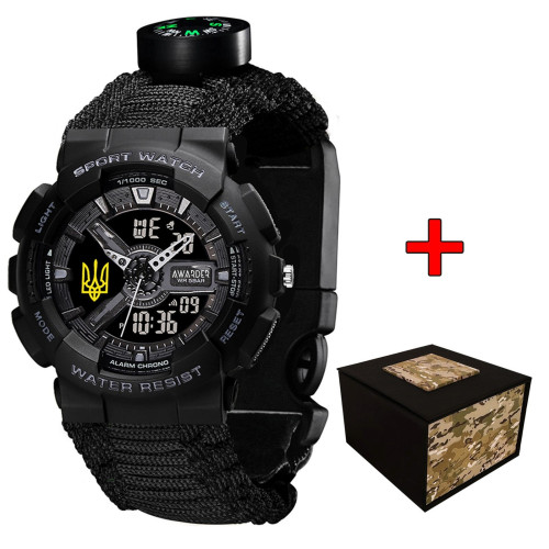 Наручные часы Awarder 005P Тризуб золото Black Паракордовый ремешок Black + Коробка
