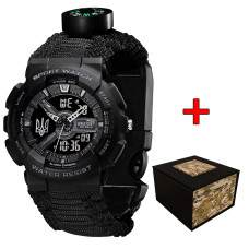 Наручний годинник Awarder 005P Тризуб срібло Black + Паракордовий ремінець Black