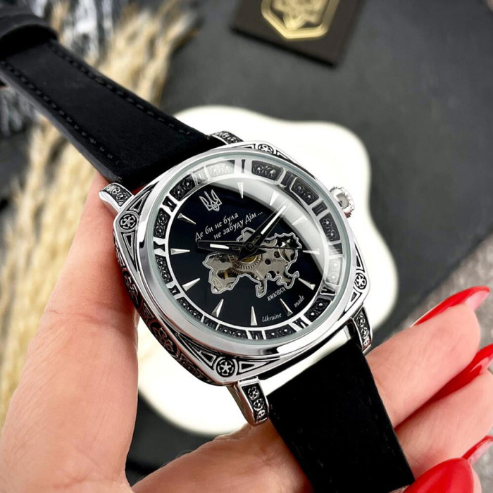 Наручний годинник Awarder 021-3D Де би не була Silver-Black-Black Leather