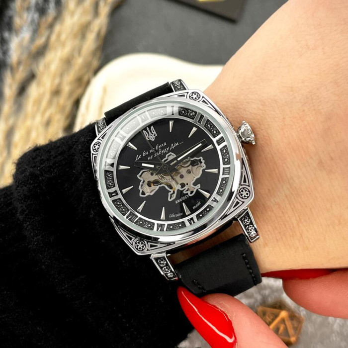 Наручний годинник Awarder 021-3D Де би не була Silver-Black-Black Leather