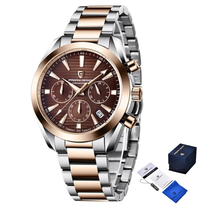 Наручний годинник Pagani Design PD-1712 Silver-Rose Gold-Brown