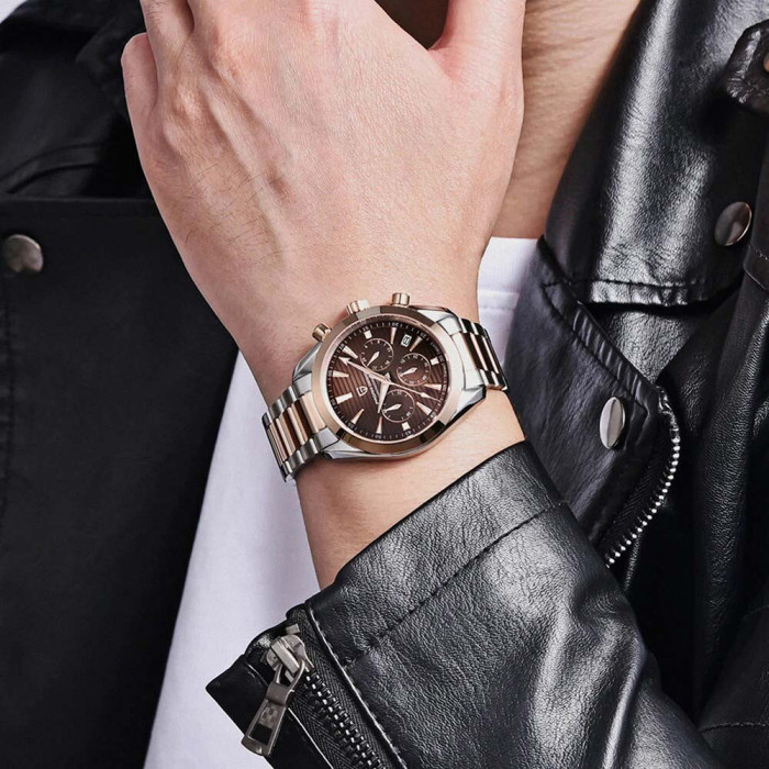 Наручний годинник Pagani Design PD-1712 Silver-Rose Gold-Brown