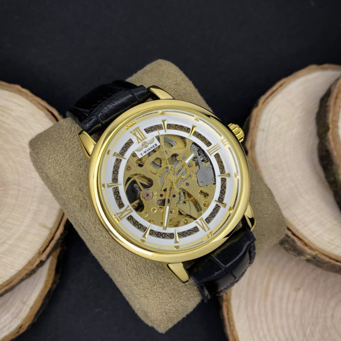 Forsining 8173 Gold-White Leather