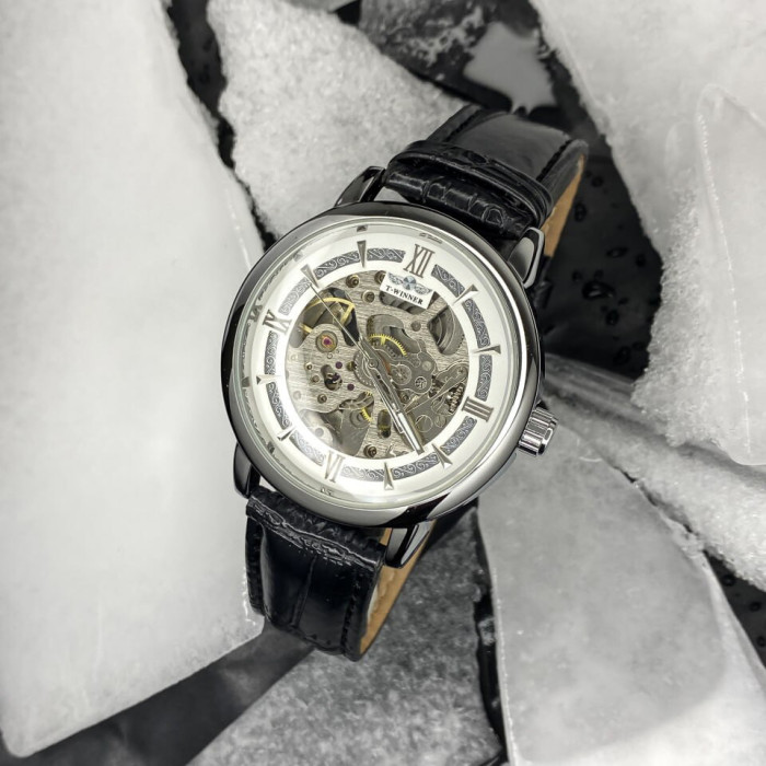 Forsining 8173 All Black-Gold Leather