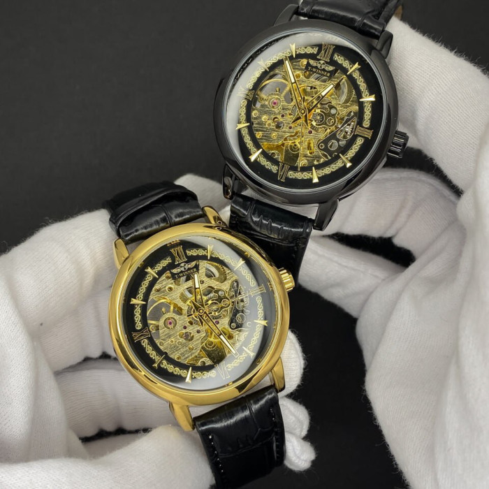 Forsining 8173 All Black-Gold Leather