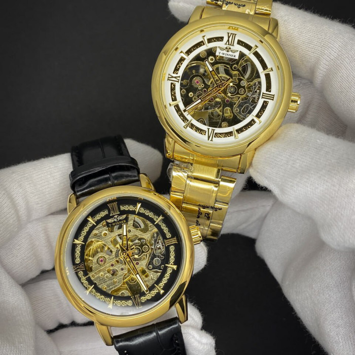Forsining 8173 All Black-Gold Leather