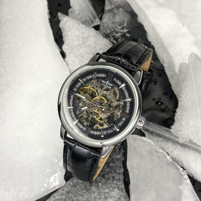 Forsining 8173 Silver-Black Leather