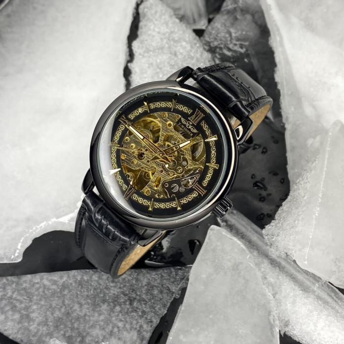 Forsining 8173 Silver-Black Leather