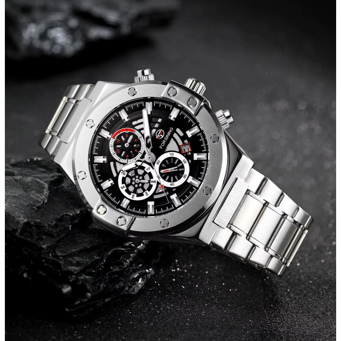 Forsining 6914 Silver-Black Steel