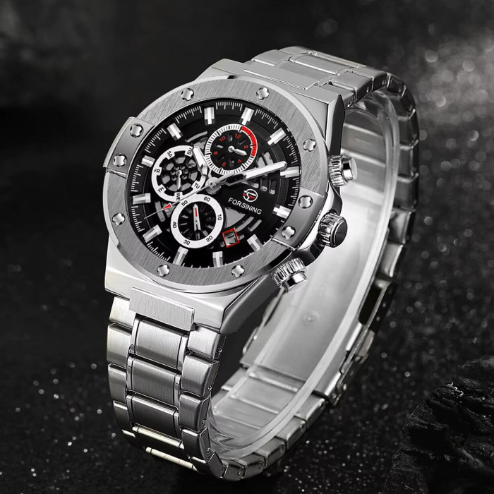 Forsining 6914 Silver-Black Steel