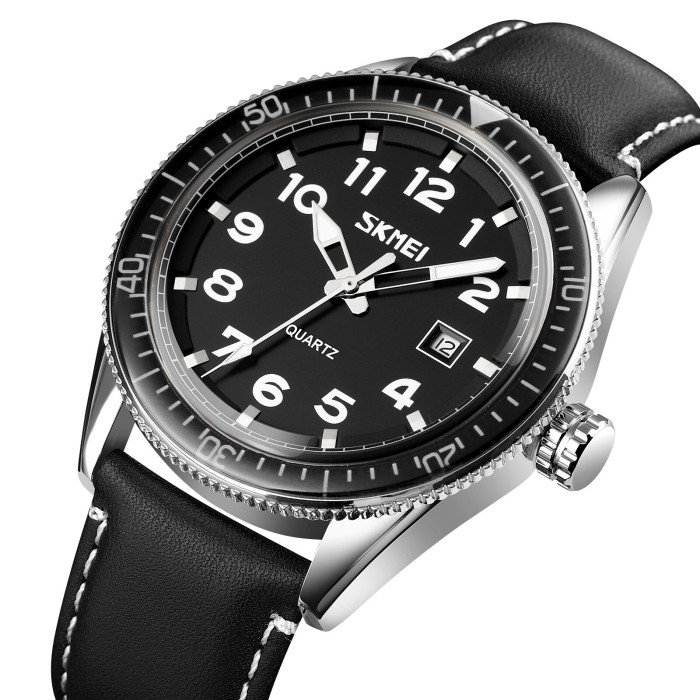 Skmei 9232LSIBK Silver-Black Leather