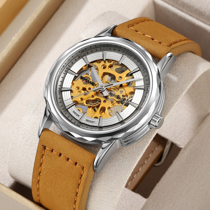 Skmei M035LSILTBN Silver-Light Brown Leather