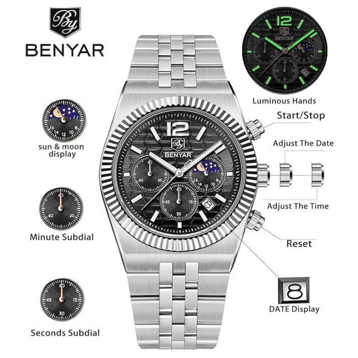 Наручний годинник Benyar BY-5225 Silver-Black